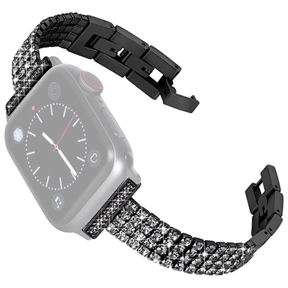 For Apple Watch Series 9 8 7 41mm 6 5 SE SE(2022) SE (2023) 4 40mm 3 2 1 38mm Four Rows Rhinestone Decor Stainless Steel Watch Band Wrist Strap For Apple Watch Series 9 8 7 41mm 6 5 SE SE(2022) SE (2023) 4 40mm 3 2 1 38mm Four Rows Rhinestone Decor Stainless Steel Watch Band Wrist Strap